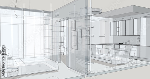 Modern interior design. Sketch of the apartment.