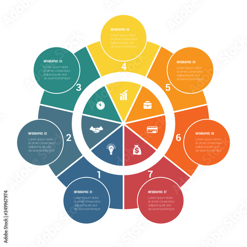 Colorful circular infographics from ring and circles. 7 positions for textual information. Use for business presentations is possible. photo