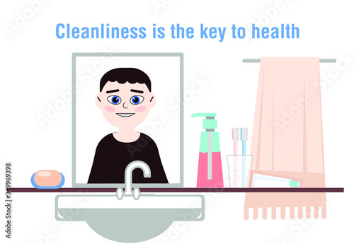 image poster about personal hygiene, hand washing and protecting yourself from viruses and bacteria through cleanliness and proper hand washing and hygiene