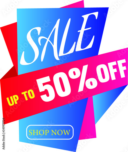 Sale banner template and special offer. 50% off. Vector illustration.