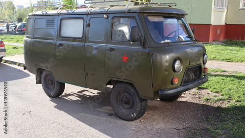 vintage soviet military truck with red star symbol