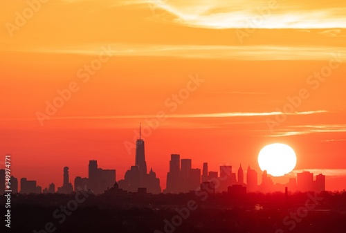 New York City downtown skyline sunrise