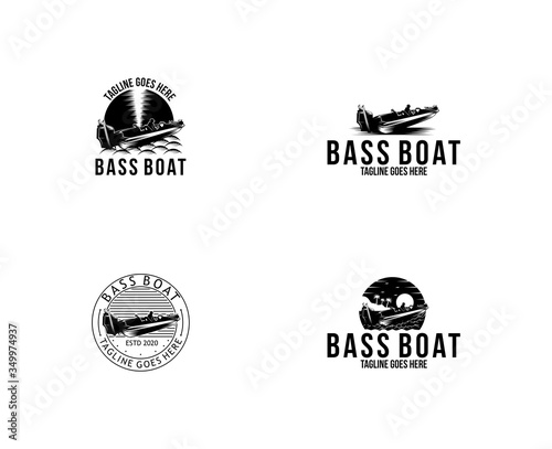 Bass Boat set design logo Vector Illustration