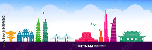 Vietnam travel destination grand vector illustration. 