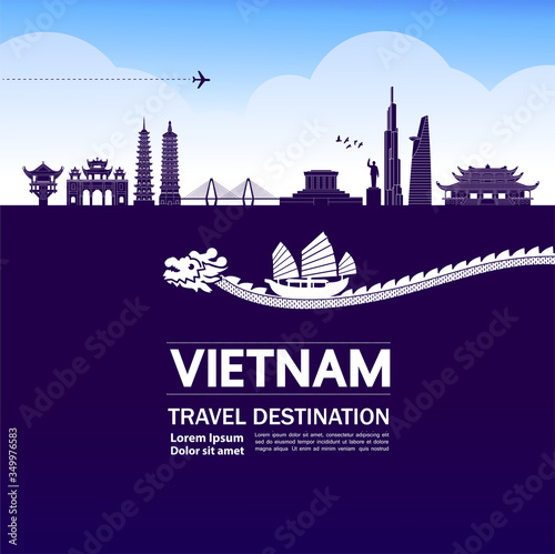 Vietnam travel destination grand vector illustration. 