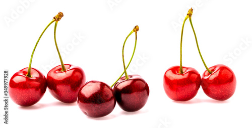 Six cherries isolated on white background