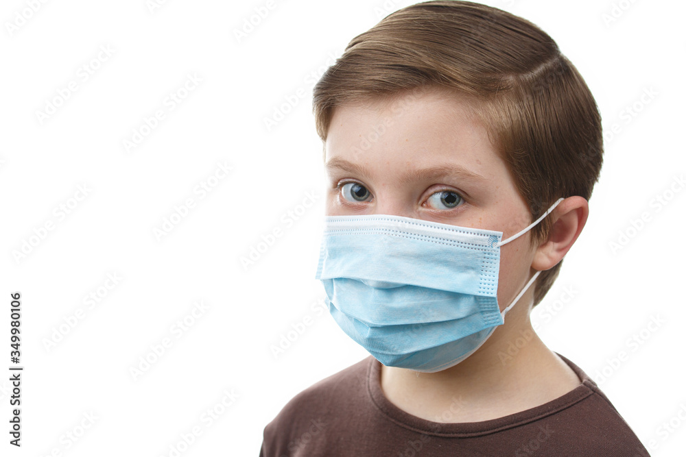 Child in medical mask on white isolated background Child in medical mask on white isolated background