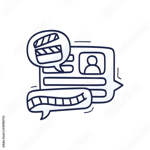 Talk about movie and film vector illustration. Doodle chat icons and elements of the film industry.
