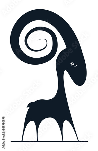 Aries astrology sign in dark blue colour. Cute Black sheep logo. Symbol of aries zodiac. Vector flat design illustration.