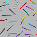 Colored set pencil, office items, seamless pattern, on gray background