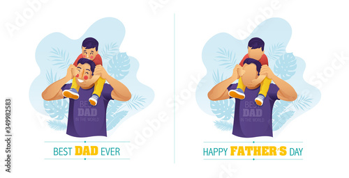 Vector illustration of a dad carrying his son on his shoulders for Father's Day celebration