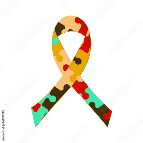 Puzzle pattern ribbon on a white background.Ribbon as a symbol of World Autism awareness and pride day. Stock vector illustration on white isolated background.