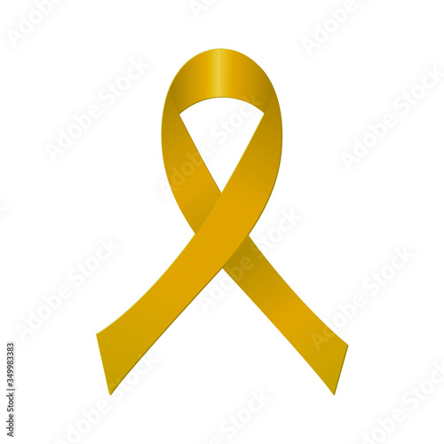 Yellow awareness ribbon on a white background.Ribbon as a symbol of bone tumor-osteosarcoma, endometriosis, support for the armed forces in the United States and Canada, the problem of suicide. Vector
