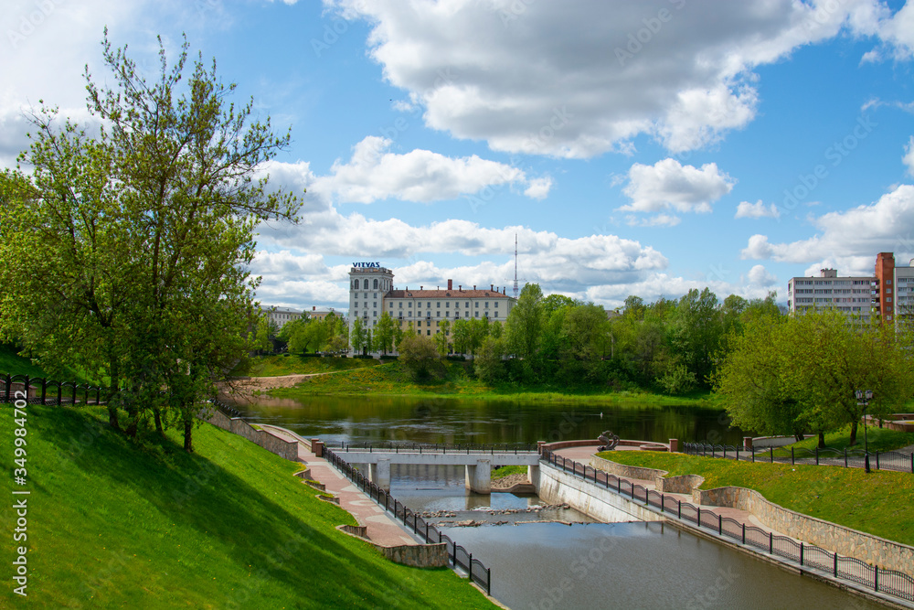 Vitebsk, Belarus - 14 May 2020: View of the historical center of Vitebsk.Western Dvina and Vitba River