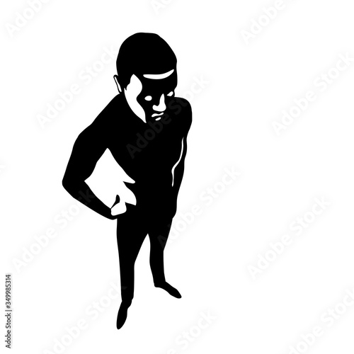 black silhouette of an evil man with a dangerous character, concept of a bad person, spy, criminal, vector illustration isolated on a white background in cartoon & hand drawn style