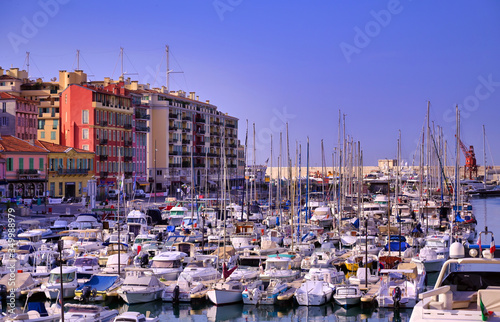 Nice, France - June 11, 2019 - Fishing boats docked in the port along the French Riviera on the Mediterranean Sea at Nice, France. © Jbyard