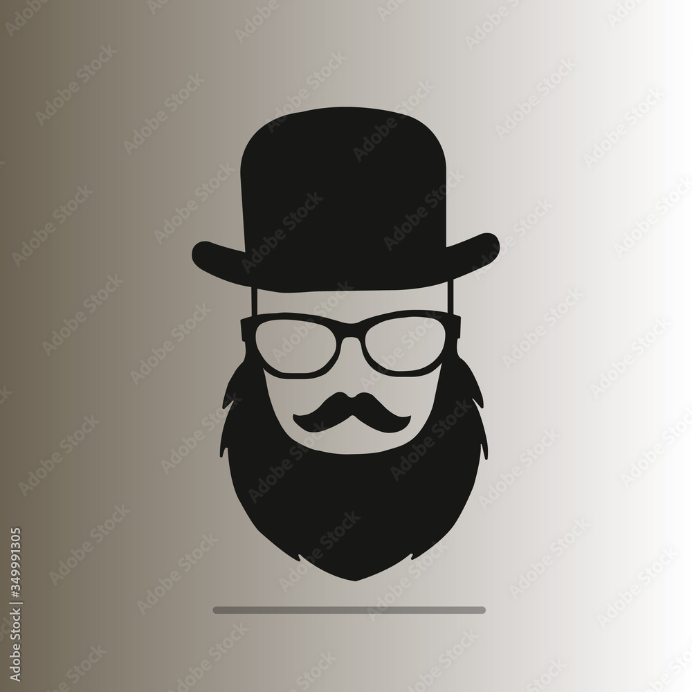Incognito icon. Man face with glasses, beard and hat. Photo props. Vector illustration
