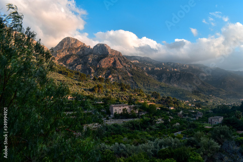 mountain landscape with clouds in Sierra de Tramontana.