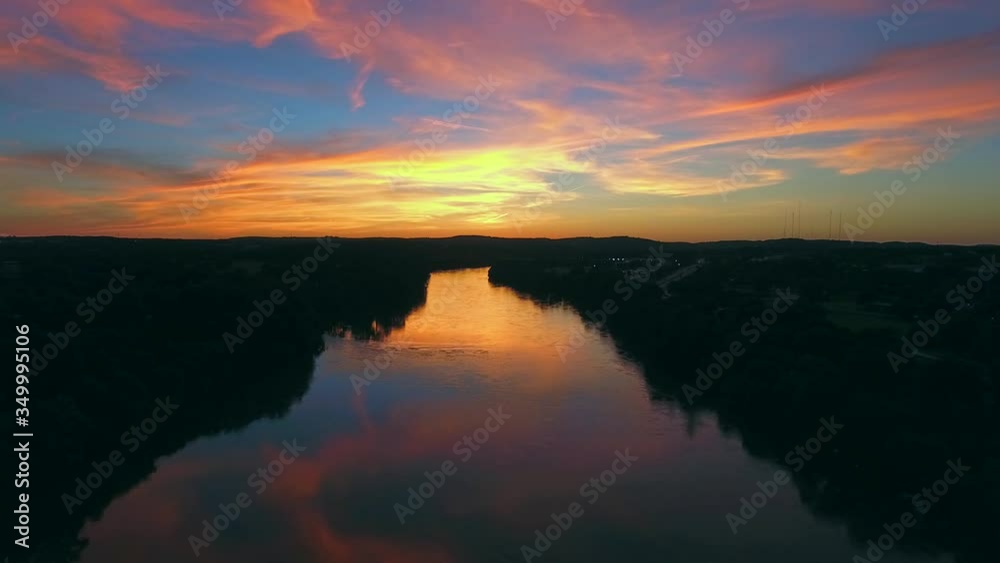 Sunset on the Colorado River at Austin Texas Aerial View Sunset on the Colorado River at Austin Texas Aerial View