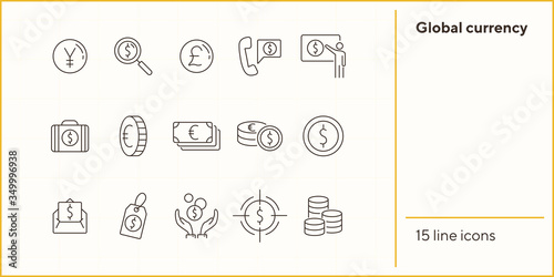 Global currency icon set. Dollar, cash, tax. Finances concept. Can be used for topics like converting money, trade, economy