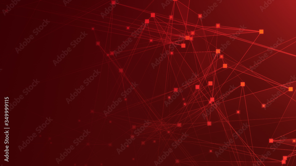 Abstract red polygon tech network with connect technology background. Abstract dots and lines texture background. 3d rendering.