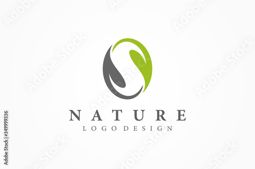 Abstract Natural Ecology Logo. Grey and Green Circular Leaves Symbol Combination with Negative Space Initial Letter S inside. Flat Vector Logo Design Template Element.