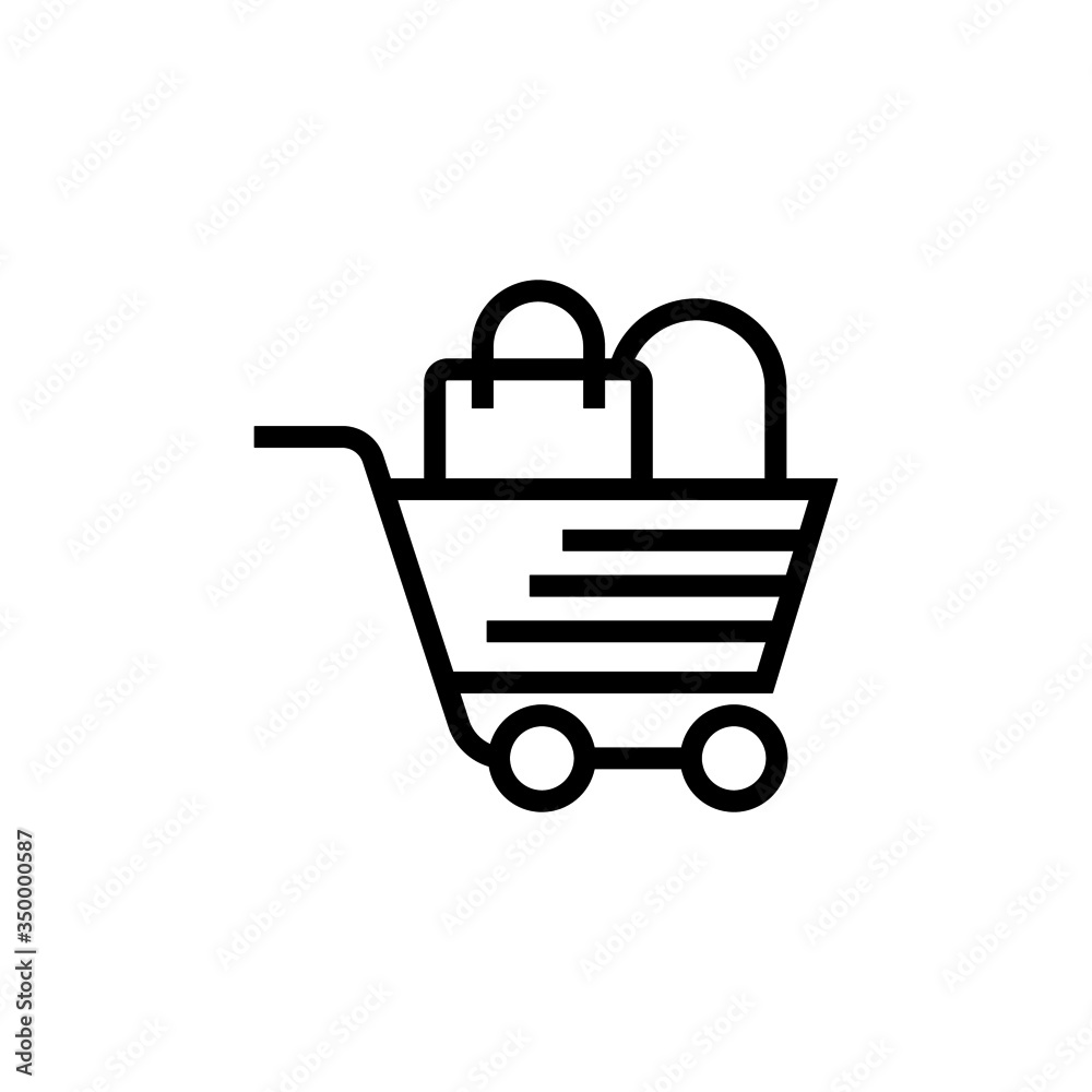 Shopping cart Icon in outline, lineart style on white background Shopping cart Icon in outline, lineart style on white background