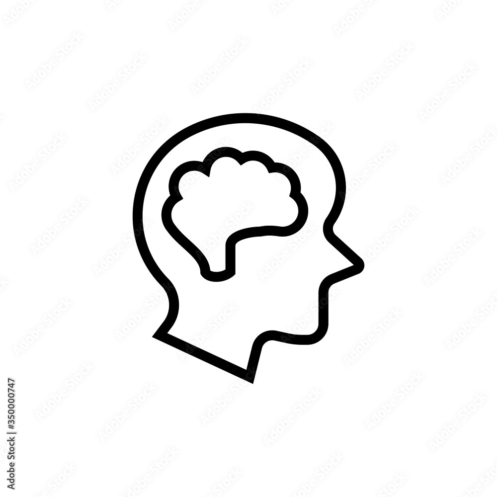 Brain Icon in outline, lineart style on white background Brain Icon in outline, lineart style on white background