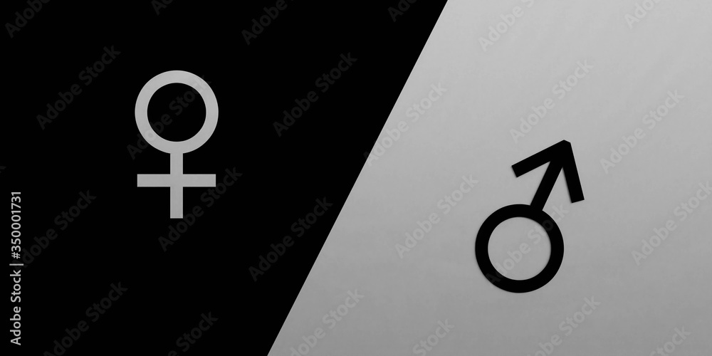 male and female symbols in black and white colour contrast 2d ...