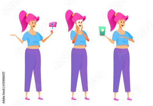 Vector young girl fashion blogger cosmetics set