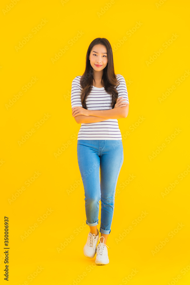 Portrait beautiful young asian woman smile happy with action Portrait beautiful young asian woman smile happy with action