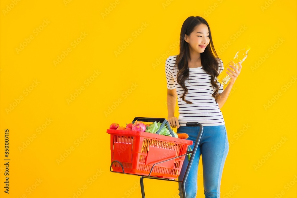 Portrait beautiful young asian woman shopping grocery from supermarket and cart Portrait beautiful young asian woman shopping grocery from supermarket and cart