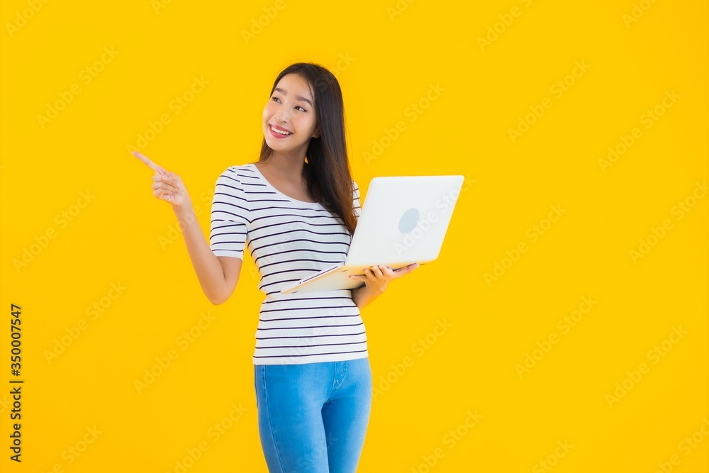 Portrait beautiful young asian woman use laptop or notebook Portrait beautiful young asian woman use laptop or notebook