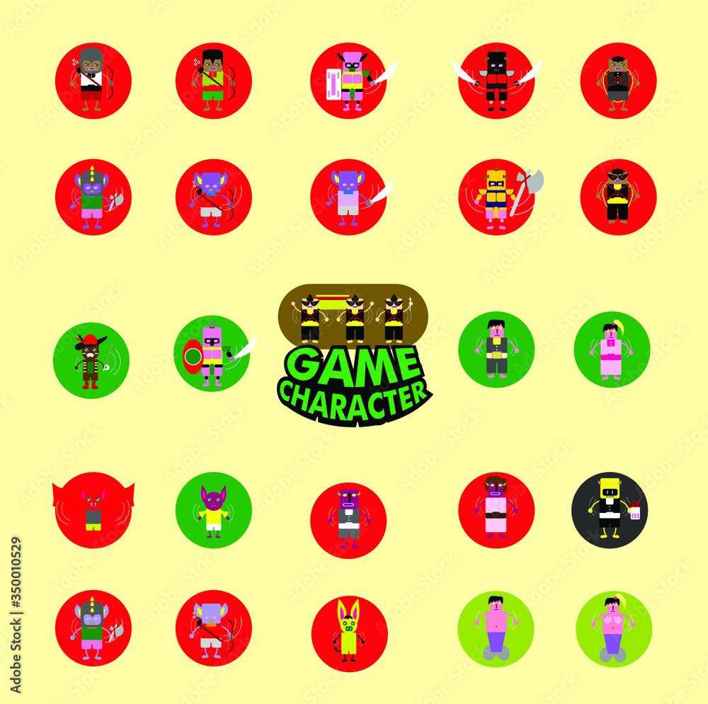 set games characters design for mini game, vector design illustration set games characters design for mini game, vector design illustration