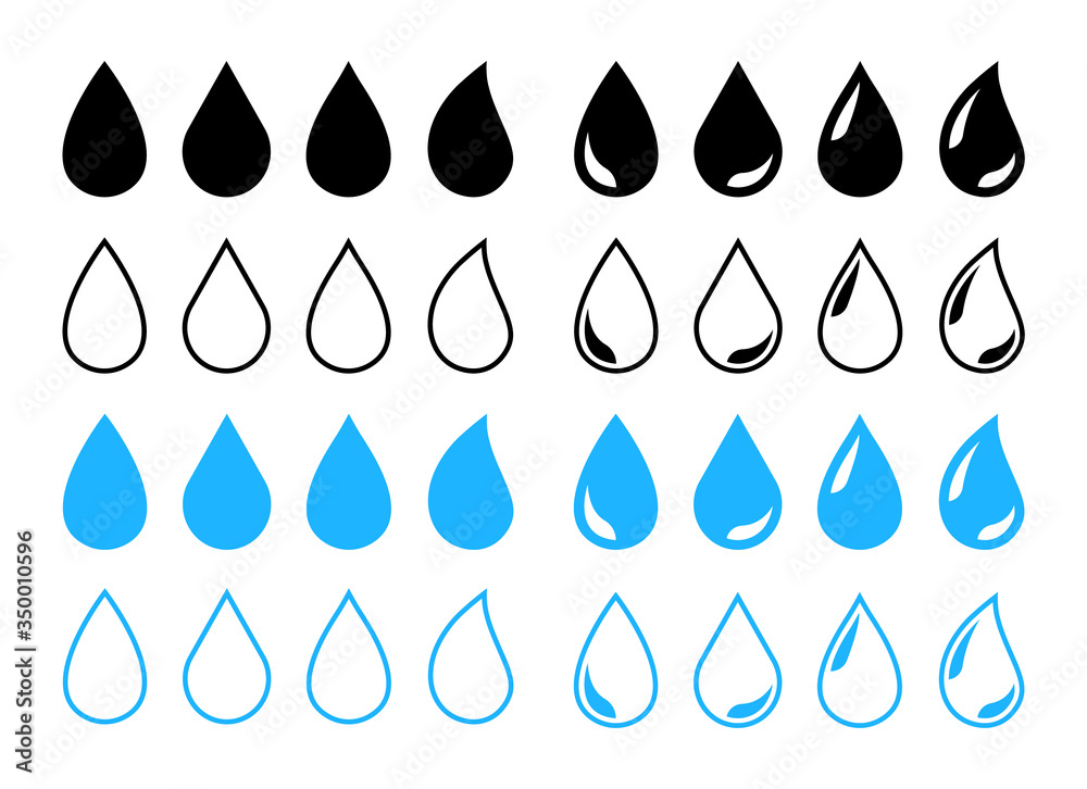 Big set of water drop icons. Black and blue water drop. Vector illustration. Big set of water drop icons. Black and blue water drop. Vector illustration.