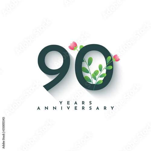 90 Years Anniversary with nature element Illustreation Template design