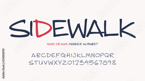 Hand drawn marker alphabet, uppercase letter and number set