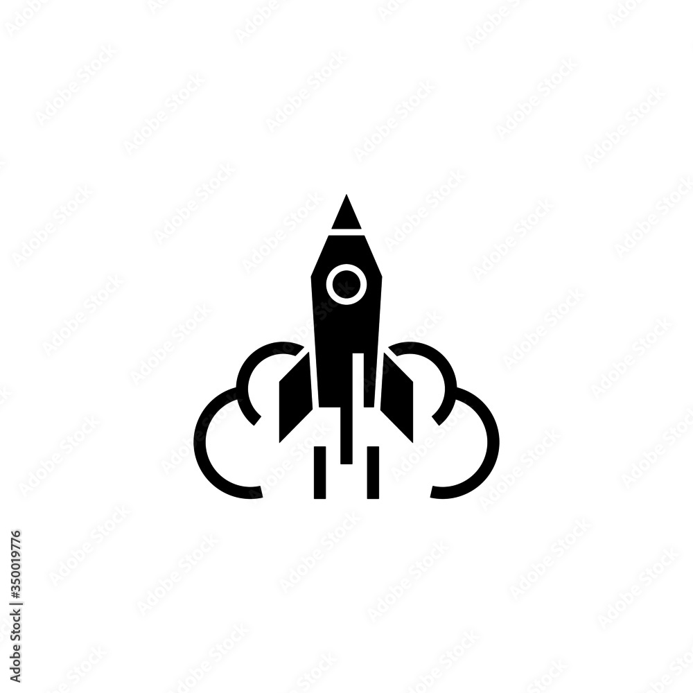 Startup vector, modern startup strategy and success symbol in outline, black flat shape on white background Startup vector, modern startup strategy and success symbol in outline, black flat shape on white background