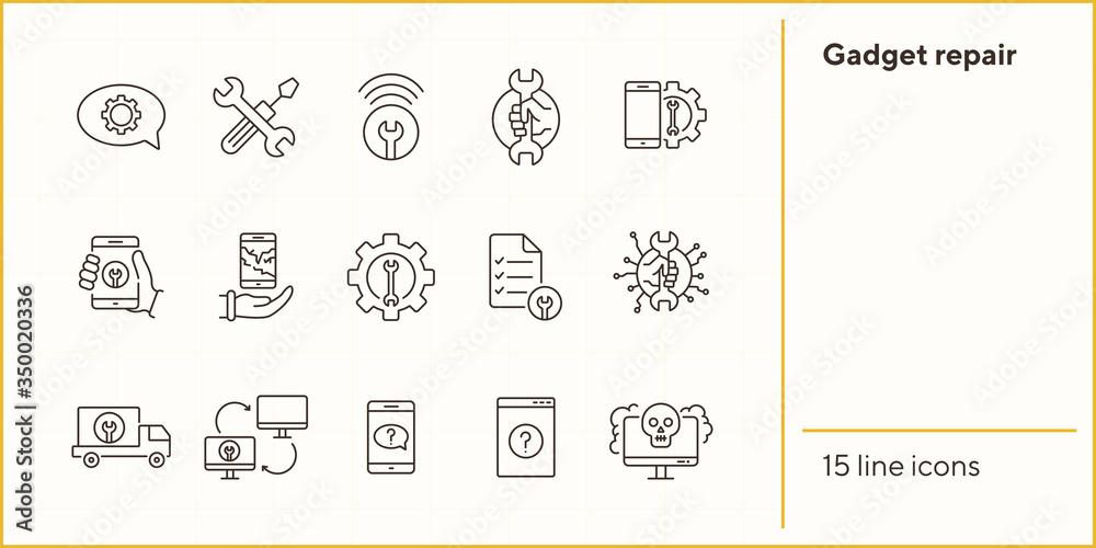 Fotografie Gadget repair line icon set