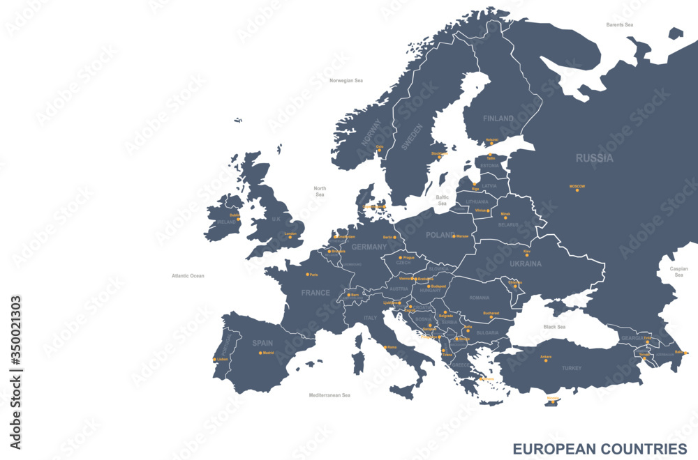 Fototapeta premium europe map. vector map of european countries and capital.
