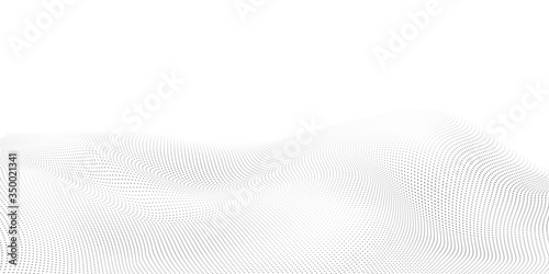 Abstract halftone background with wavy surface made of gray dots on white