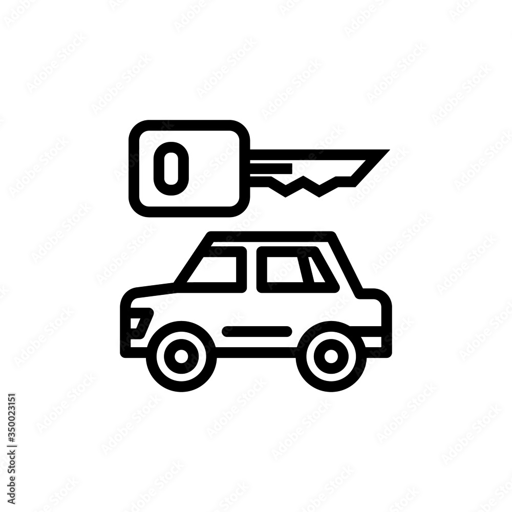 Car rent icon in linear, outline style isolated on white background