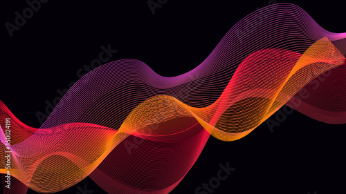 Abstract background with wave. Flowing colorful dynamic lines. Vector illustration.
