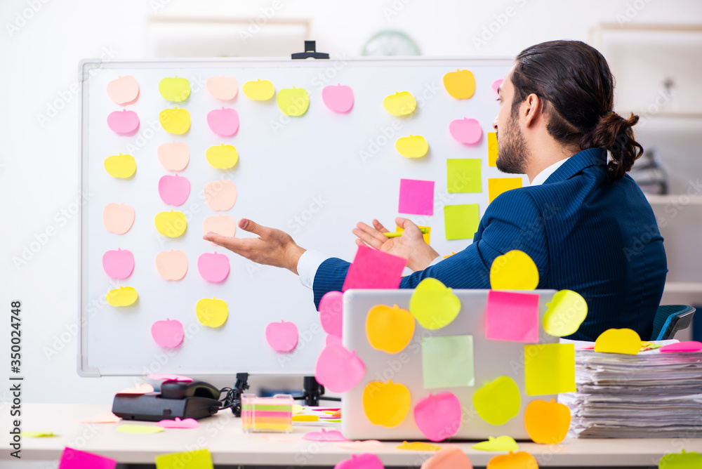 Young male employee in conflicting priorities concept Young male employee in conflicting priorities concept