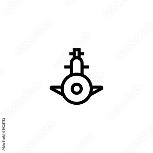 Submarine front view icon in linear, outline style isolated on white background