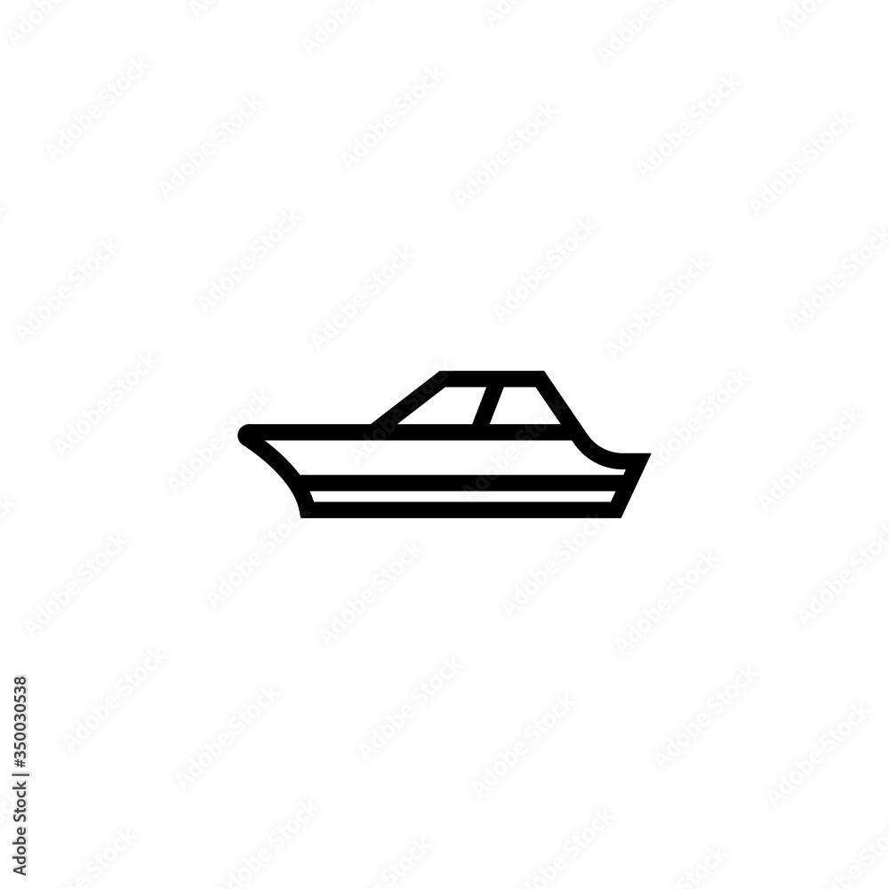 Motorboat vector icon in linear, outline style isolated on white background Motorboat vector icon in linear, outline style isolated on white background