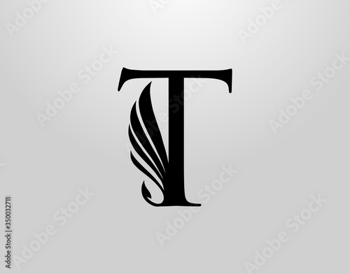 Initial T Classic Wing Logo. Heraldic T Letter Design Vector with Wing and Tale Shape Design.