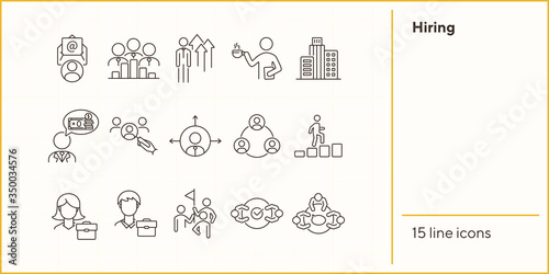 Hiring line icon set. Team, candidate, selection. Business concept. Can be used for topics like human resource, career, job