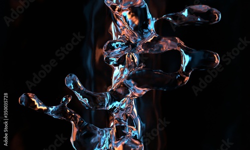 3D Rendering of Abstract shape liquid with light distort reflection. Fire and Ice element against (vs) each other background. Heat and Cold concept