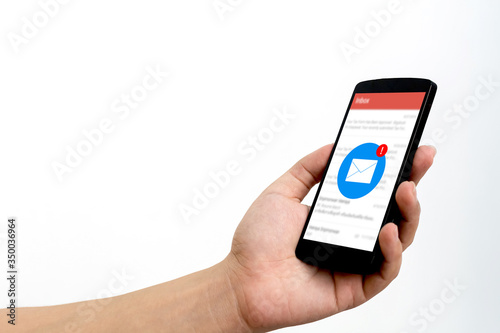 Konstfotografi Hand of male checking application email on smart phone